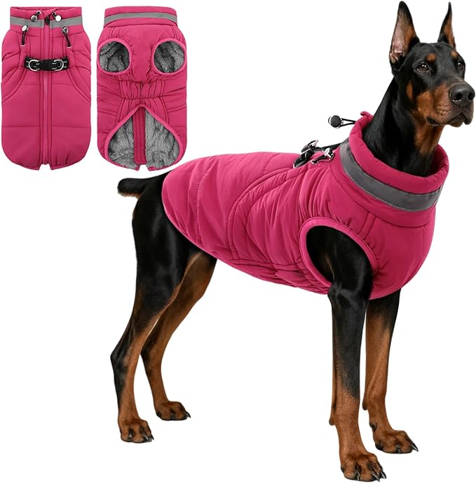 SAWMONG Dog Coat, Warm Dog Winter Coat, Waterproof Fleece Jacket, Cold Weather Dogs Jacket (XL,Rosered)