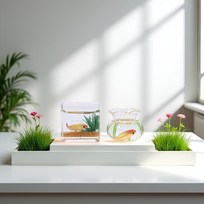 2Pcs 1/12 Scale Accessories Dollhouses Fish Tank，1: 12 Scale Miniature Fish Bowl Miniature Dollhouse Accessories for Garden Scene Decor Desktop Ornaments，Dollhouse Decor，Dollhouse Accessories