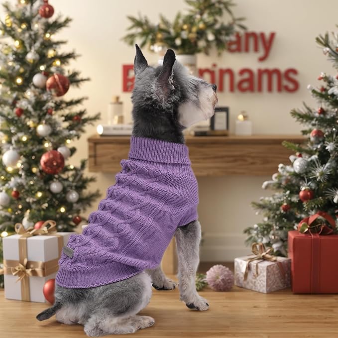 Dog Pullover Colthes, Cable Knitwear, Classic Turtleneck Warm and Soft Clothes for Chihuahua, Bulldog, Dachshund, Pug, Yorkie, Dog Outfits for Small Medium Dogs, (Purple M)