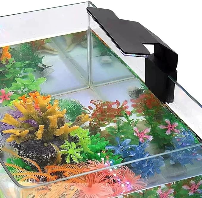 7W Nano Aquarium Light Clip-On Fish Tank Light with Timer & 9-Level Dimming&3 Colors for 1-5 Gallon Tanks, USB LED Full Spectrum Light (Adapter Not Included)
