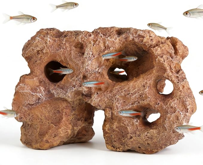 Homaisson Large Aquarium Decoration Hideout Cave, Resin Rock Mountain Fish Tank Ornament with Multiple Holes, Artificial Coral Style Aquarium Cave for Fish Shrimp and Aquatic Pets