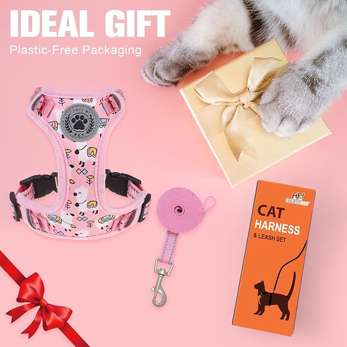 BEAUTYZOO Cat Harness, Escape Proof Cat Leash and Harness Set for Walking, Soft Breathable Vest Harness with Neck Adjustable, Reflective Easy-Control Kitten Harness for Cats,Alpaca-Pink S