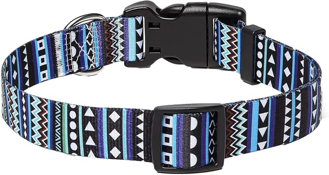 Mihqy Dog Collar with Bohemia Floral Tribal Geometric Patterns - Soft Ethnic Style Collar Adjustable for Small Medium Large Dogs（Bohemian Blue,M）