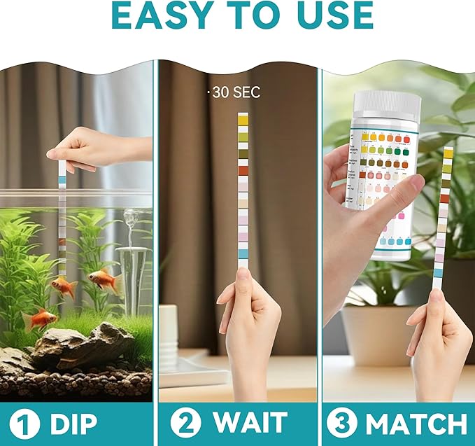 Aquarium Test Strips, 9 in 1 Fish Tank Test Kit for Freshwater Ponds, 150 ct Quick & Accurate Water Testing Iron Copper Sodium Chlorine Nitrate Nitrite Total Alkalinity Hardness Free Chlorine pH