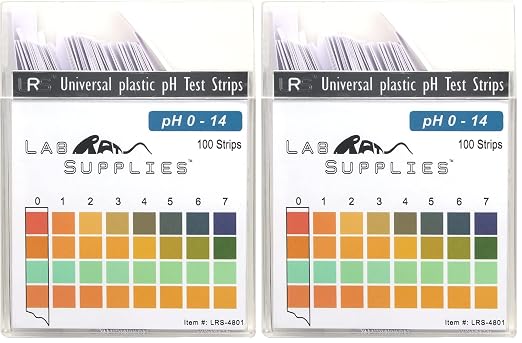 Plastic pH Test Strips, Universal Application (pH 0-14), 100 Strips | for Saliva, Soap, Urine, Food, Liquids, Water with Soil Testing, Lab Monitoring, etc. (Pack of 2)