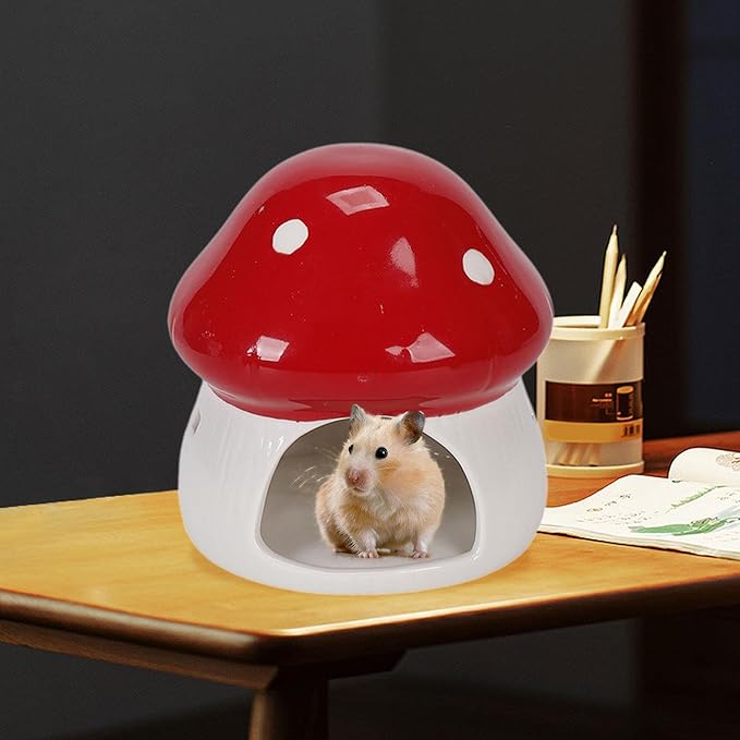 Ceramic Hamster House Guinea Pig Hideout Outdoor Creative Sturdy Habitat Hideaway House for Rats Chipmunk Squirrels, Red