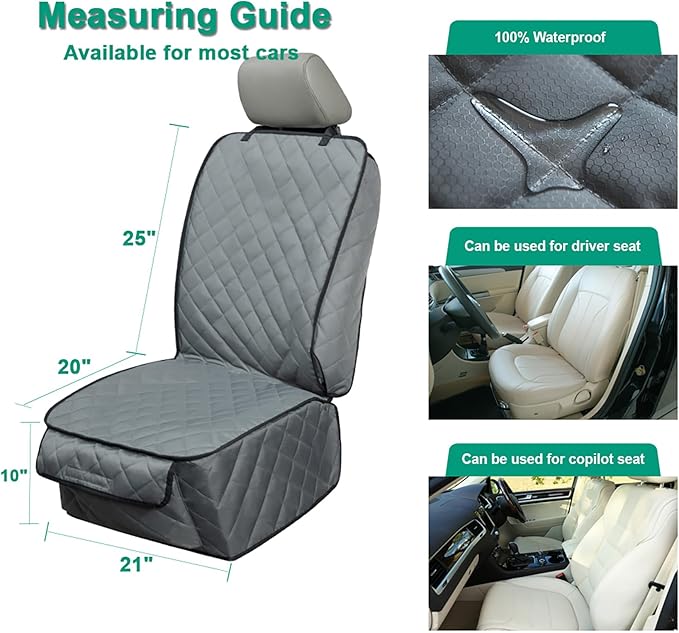 Waterproof Front Seat Cover Dog Car Seat Covers Nonslip and Full Protection with Side Flaps Fits Most Cars, Trucks, SUVs(Grey, 1Pack)