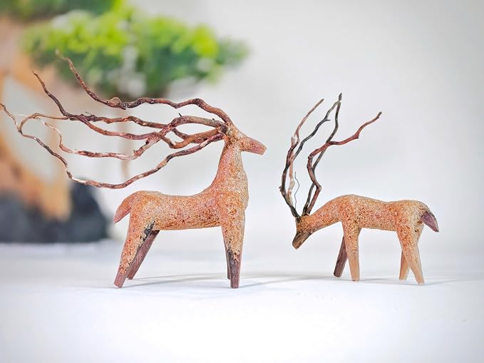 Azil Driftwood Deer Aquarium Decoration – Unique & Artistic Fish Tank & Terrarium Ornament, Safe & Eco-Friendly for Aquascaping & Reptile Habitats (Deer with Long Antlers)