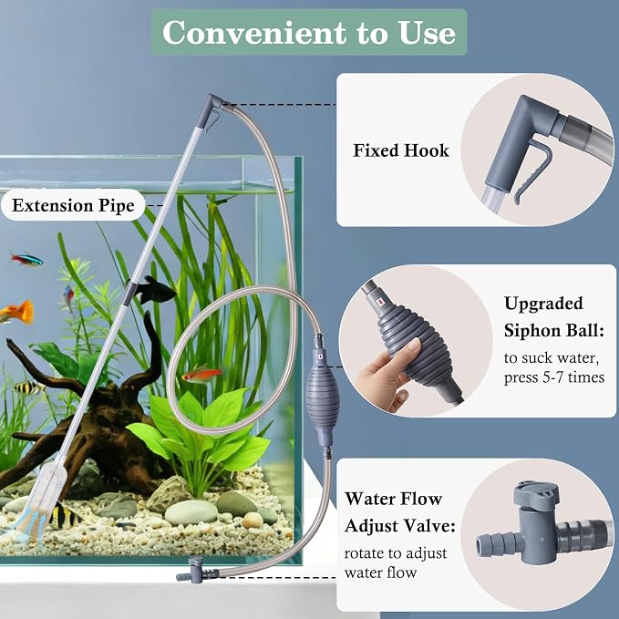AOZU 3-in-1 Aquarium Vacuum Gravel Cleaner, Adjustable Fish Tank Siphon Cleaner, Aquarium Water Changer and Sand Washer Kit with Hand Siphon Hose & Extension Tube