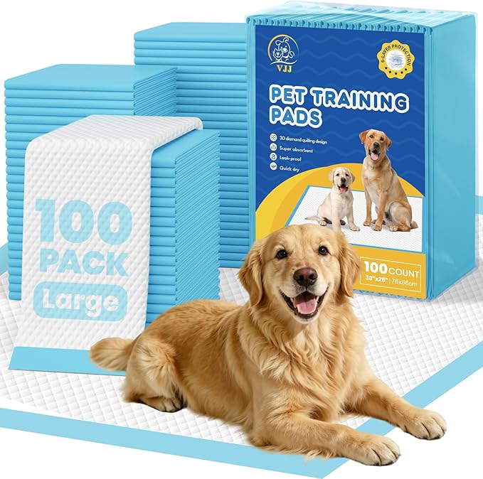 VJJ Puppy Pads 100 Count 30"x26", Great Value Potty Pads for Dogs XL, Large Pee Pads Piddle Pads for Pet Training, Leak-Proof Dog Pee Pads for Doggy Daily Use