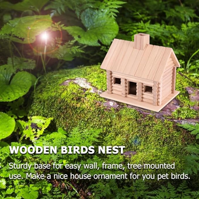 EXCEART Wooden Birdhouse 7.87X7.87X5.90 Inch Log Cabin Style Bird Nest for Small Birds Outdoor Garden Decoration Backyard Nesting Box