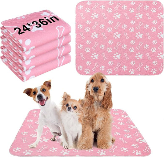 BEAUTYZOO 4 Pack Washable Pee Pads for Dogs, Reusable Puppy Pads for Potty Training, Waterproof Super Absorbent Wee Wee Pads for Dogs Non-Slip, Pet Whelping Mats Playpen Dog Crate Floors, 24IN x 36IN