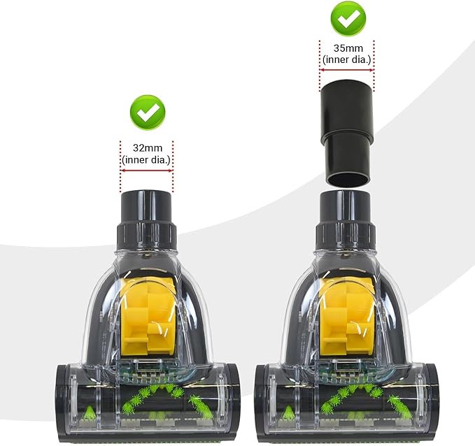 EZ SPARES Universal Mini Turbo Brush – 32mm/35mm Dual-Size Vacuum Attachment for Floors, Beds & Crevices | Multi-Surface Cleaning Tool for Pet Hair & Dust | Fits Most 1.25"/1.38" Hose Vacuum Cleaners
