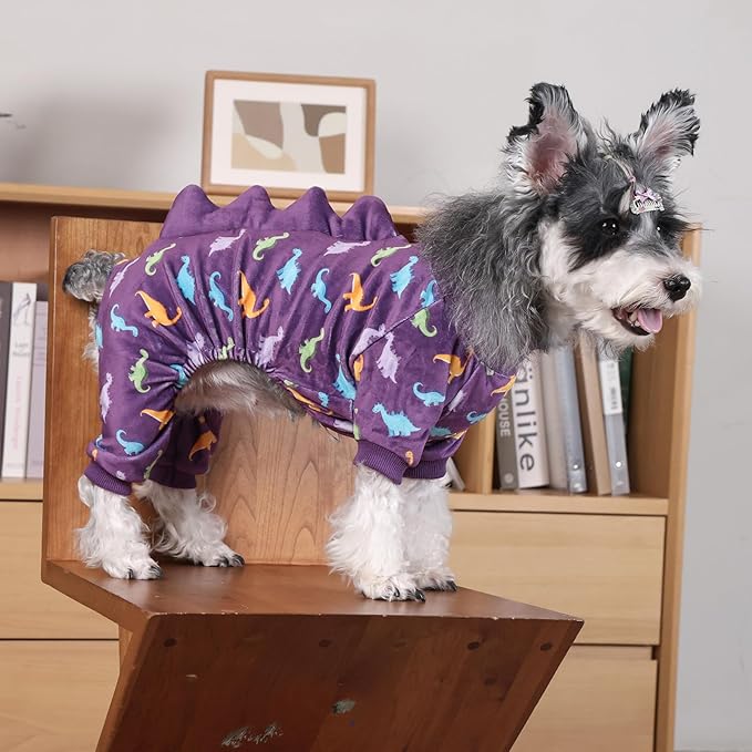 CuteBone Dinosaur Costume Dog Pajamas, Stretchy Spandex Crystal Velvet Sleepwear Coat for Small Dogs, Soft & Warm Pet Outfit Clothes for Cold Weather, Cozy Pullover Design COSP04L