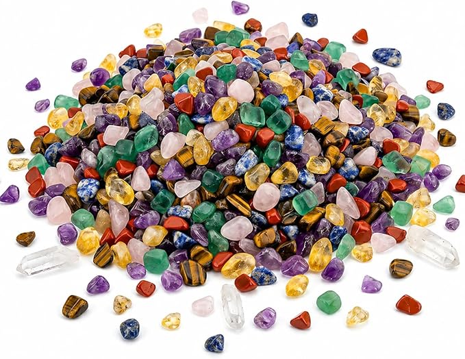 5‑7mm Crystal Gravel 1 lb in Small Box | White Quartz, Rose Quartz, Green Fluorite, Rainbow Crystal, Cat’s Eye, Amethyst | Fish Tank, Planter, DIY, Meditation Decor (Rainbow Crystal)