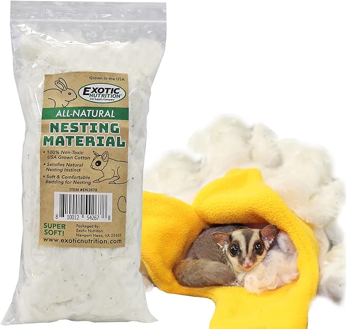 Exotic Nutrition All-Natural Nesting Material (1.5 oz.) - 100% Cotton Eco-Friendly Animal Bedding - for Sugar Gliders, Squirrels, Hamsters, Rabbits, Wild Birds & Wildlife