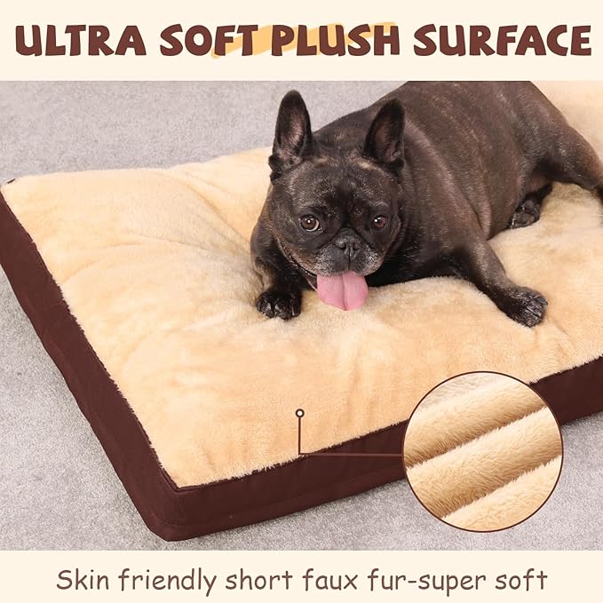 Dog Crate Bed Waterproof Deluxe Plush Dog Beds with Removable Washable Cover Anti-Slip Bottom Pet Sleeping Mattress for Large, Medium, Jumbo, Small Dogs, 29 x 18 inch, Brown