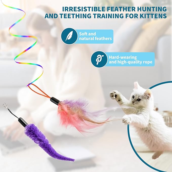 Interactive Cat Toys for Indoor Cats: Automatic Door Hanging Toy with Feather Wand, Quiet Self Play Chase Exercise Enrichment for Bored Kittens, Adult, Multi Cat Households, Type-C Durable Safe Toy