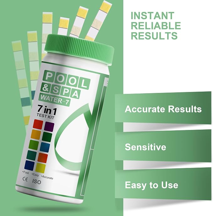 AAwipes Pool Test Strips 7 in 1 (150 Strips) All-New 2024 Pool PH Test Kit Super Accurate Water Hardness Acid Testing Kit Pool Maintenance Kit for Pool, Inground Pool, Hot tub and Spa (K01-150)