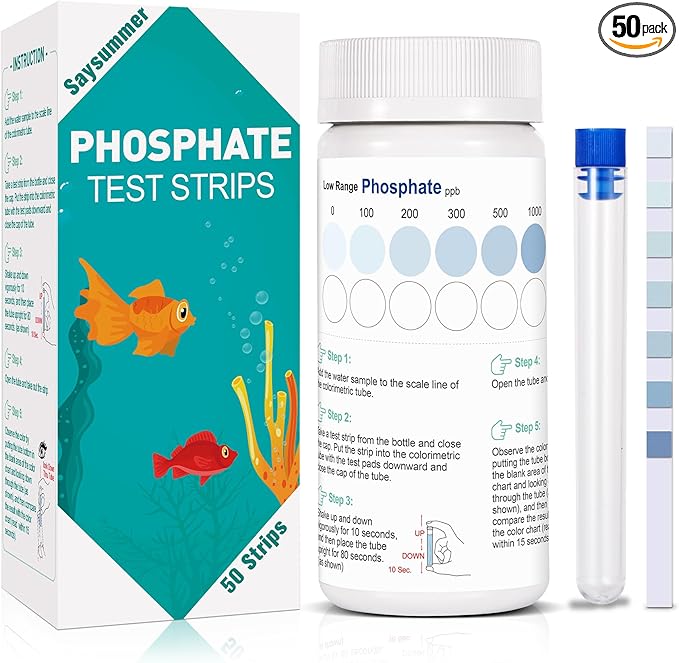 Phosphate Test Kit, 50 Count Aquarium Phosphate Test Strips, Aquarium Water Test Kit Fast & Easy Testing Phosphate for Freshwater & Saltwater