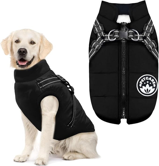 PETCARE Winter Dog Coat with Harness Built in Waterproof Dog Jackets Warm Pet Fleece Vest Windproof Snow Jacket Snowsuit Reflective Dogs Cold Weather Coats for Puppy Small Medium Large Dogs Cats