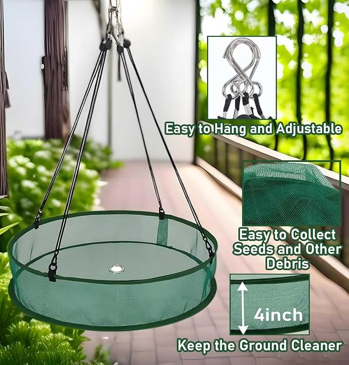 2 Pack Seed Catcher Tray for Outdoor Pole Mounted Bird Feeders, 20'' Hanging Bird Feeder Seed Catcher Platform with Holes Fits 1'' Pole, for Hummingbird Bee Feeder Outdoor Garden(with Holes)