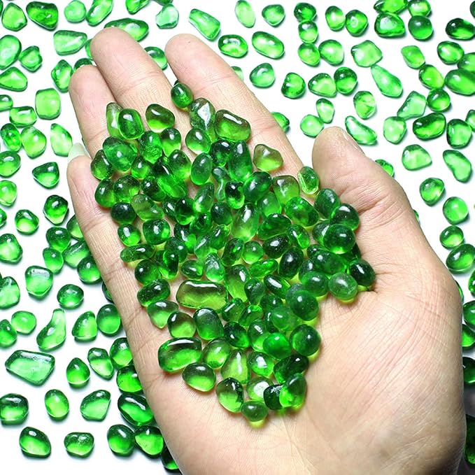 Glass Stones, 1Lb/460g Irregular Sea Glass Pebbles Non-Toxic Artificial Gemstones for Vase Filler/Handmade Gift/Terrarium Flowerpot Aquarium Turtle Tank Decoration, Green