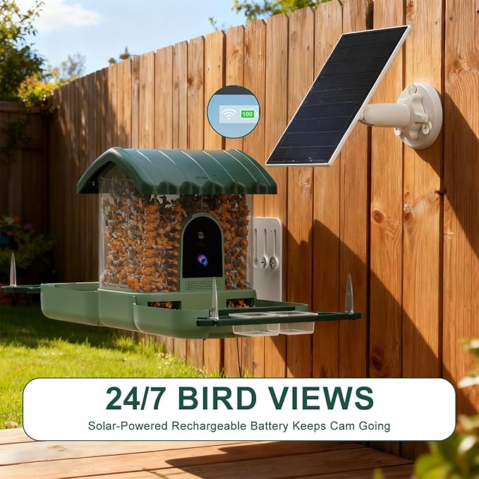 Bird Feeder with Camera for Outdoors, 2-in-1 Dual Camera Smart Combo - Separate Cameras Capture Feeding & Bathing Zones, Solar Powered 2K HD Live View, AI Recognition, Waterproof Backyard Gift