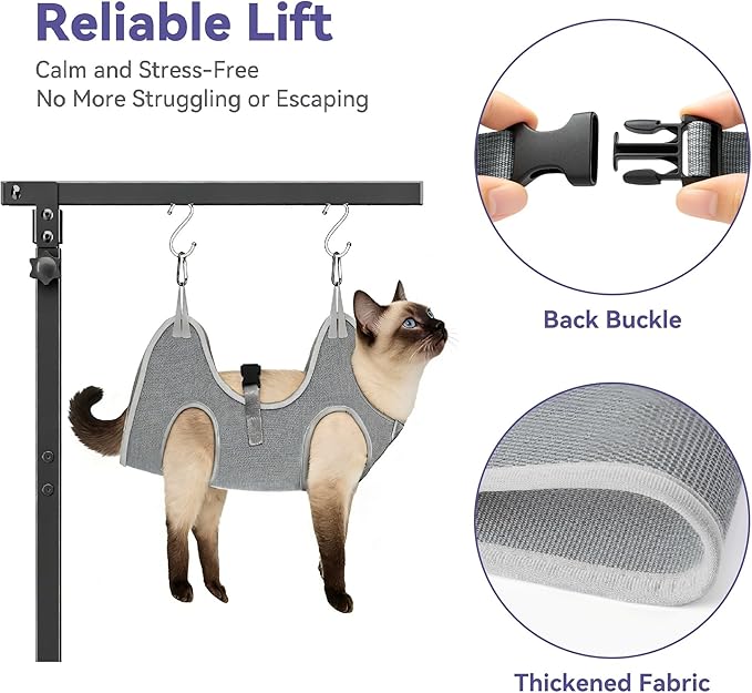 niffgaff Adjustable Dog Grooming Arm with Clamp, 26″–40″ Height, XS Hammock with Back Buckle, No-Sit Grooming Restraint for Small Cats & Dogs