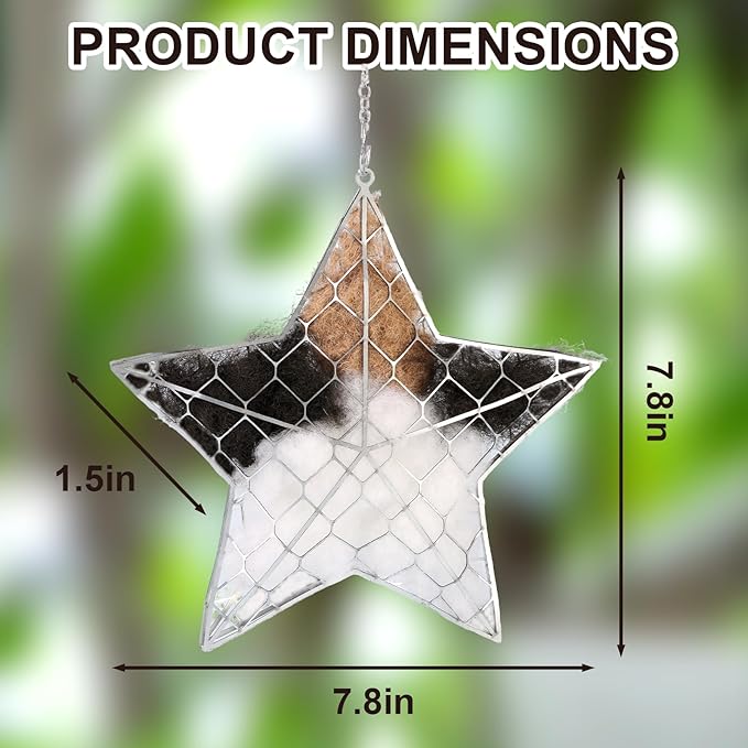 Handmade Fiber Bird's Nest Star Shape,Bird Nesting Material Holder,Spring Tree Shelter for Wild Bird,Garden Art Birdhouse,Include Bird Nesting Material,Suitable for Garden Decoration and Bird Nesting