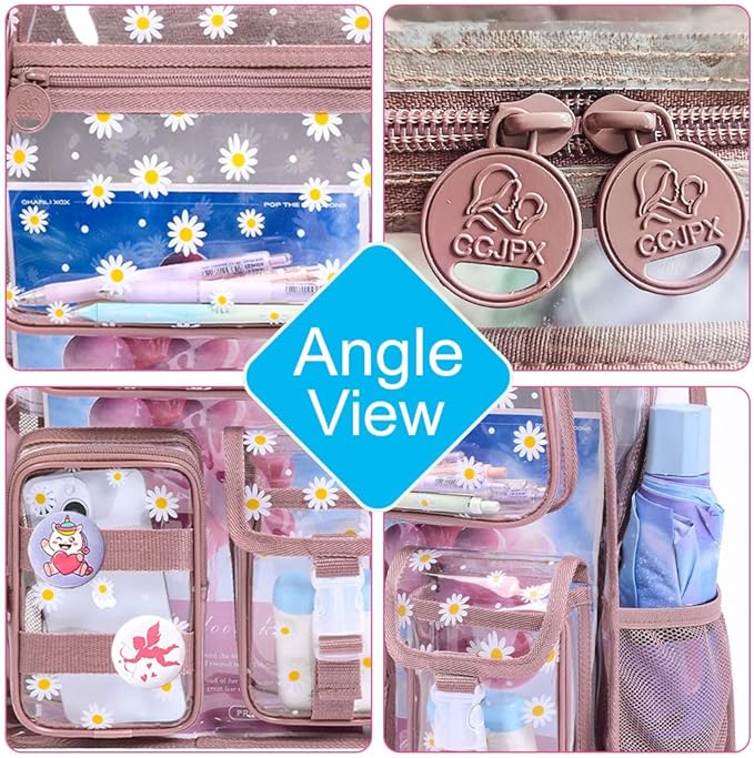 CCJPX 3Pcs Clear Backpack for Girls, School Transparent Bookbag, Heavy Duty See Through Backpacks for Teens Elementary