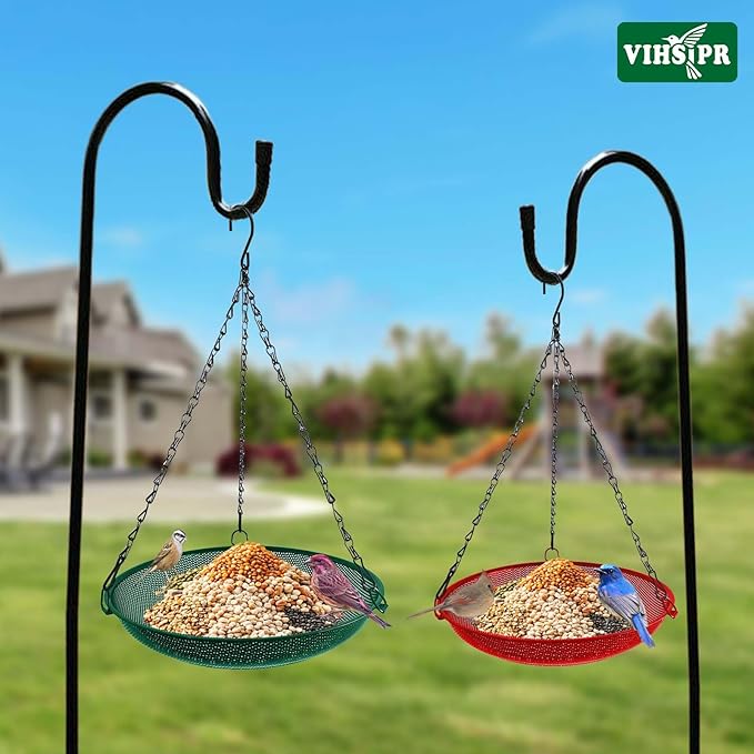 Hanging Bird Feeder for Outdoors – 12 in Platform Bird Feeder, Metal Mesh Seed Tray for Wild Birds, Green