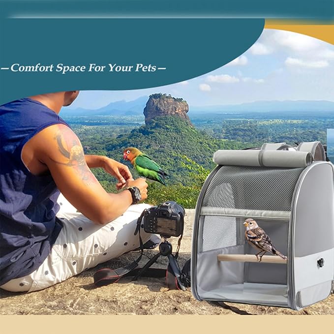 Parrots Travel Backpacks Cage Removable Waste Tray and Sunshades for Stress Without Transport Breathable Bird Travel Cage