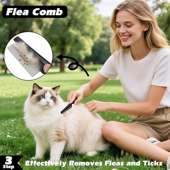 3PCS Self Cleaning Slicker Brush & Pet Grooming Rake & Flea Comb for Dogs,Cats and Horses | Double-Sided Dematting Comb & Skin Friendly Deshedding Grooming Tool | Pet Supplies(Light Purple)