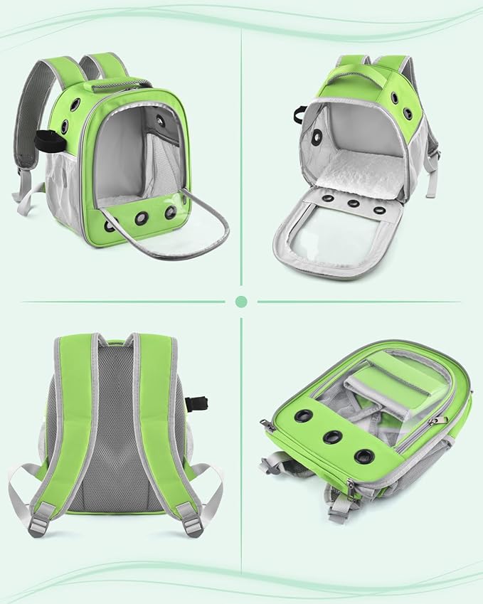 DBNESS Guinea Pig Carrier Backpack, Portable Rabbit Travel Carring Bag for Pet Bunny Chinchilla Bearded Dragon Hamster Parrot Outgoing Pouch Case with Water Bottle Holder & Detachable Pad (Green)