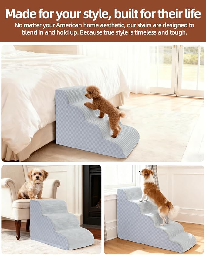 Dog Stairs Ramp for Couch 15.7" H, 3-Step Pet Stairs for Small Dogs with High Density Foam, Dog Slope Stairs with Durable Non-Slip Bottom for Puppy Grey