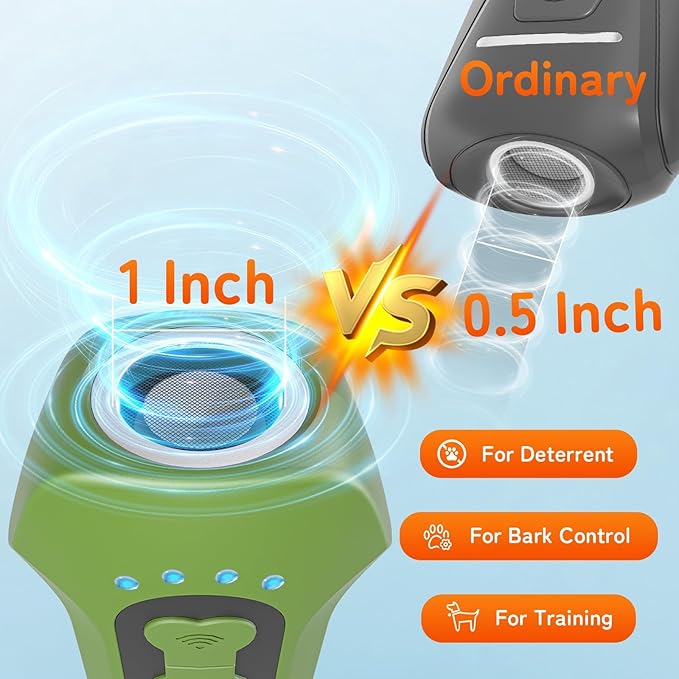 Dog Bark Deterrent Devices, Ultrasonic Anti Barking Device for Dogs, Portable Dog Training Device Safe for Dogs & Human Bark Control Barks No More Indoor Outdoors Behavior Correct (Green)