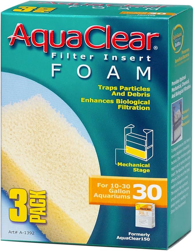 AquaClear A1392 30-Gallon Foam Inserts, Black, 3-Pack