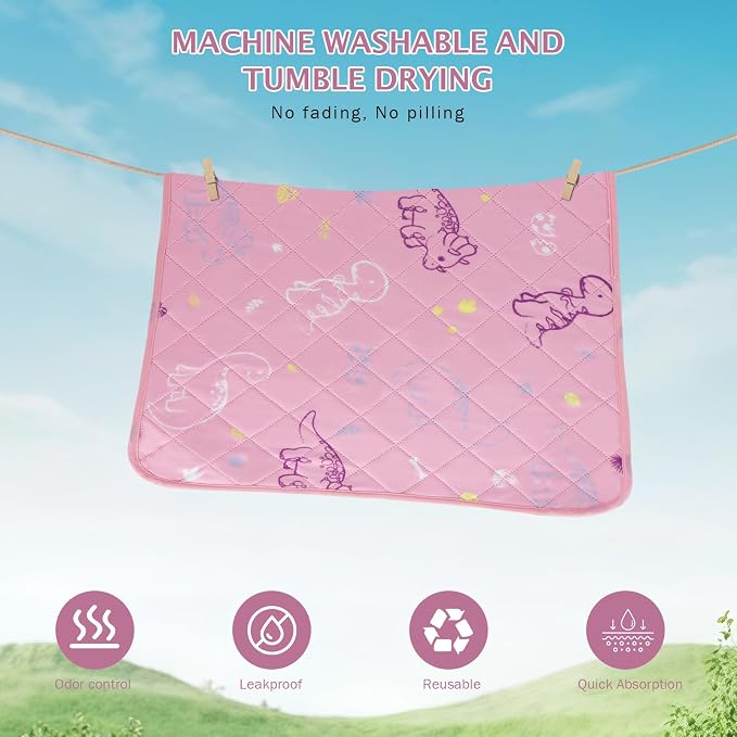 IEUUMLER Washable Pee Pads for Dogs, 2 Pack Non-Slip & Waterproof Pack Whelping Pad, Reusable Washable Puppy Potty Training Pad with Fast Absorbent for Playpen EU007 (Pink Dinosaur, 30"X20"-2pcs)