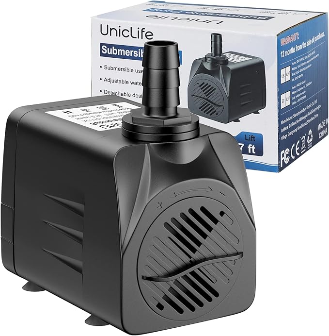 Uniclife UL400 Submersible Water Pump, 400 GPH Aquarium/Hydroponic/Fish Tank/Fountain/Pond/Statuary with 6' UL Listed Power Cord