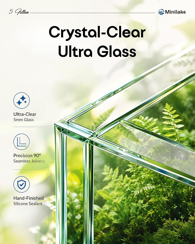 5 Gallon Vertical Rimless Fish Tank, Ultra-Clear Glass Aquarium | Leak-Proof Fish Bowl for Betta Fish, Shrimp, Snails & Planted Aquariums, Easy Setup and Maintenance, Clear