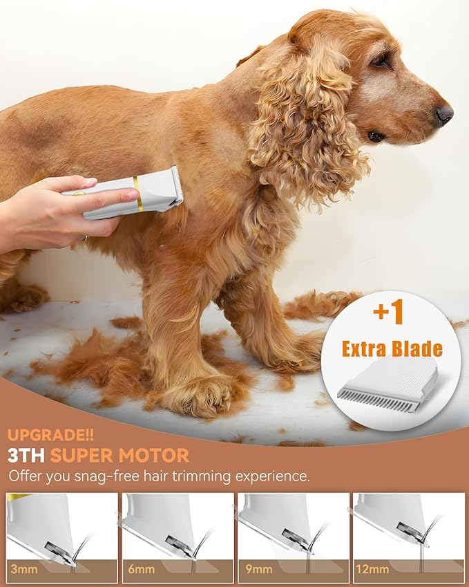 unibono Dog Grooming Kit with Paw Trimmer, All-in-One Low Noise Electric Rechargeable Small Quiet Pet Clippers Foot Dog Hair Shaver with Stainless Steel Scissors and Comb for Dogs at Home