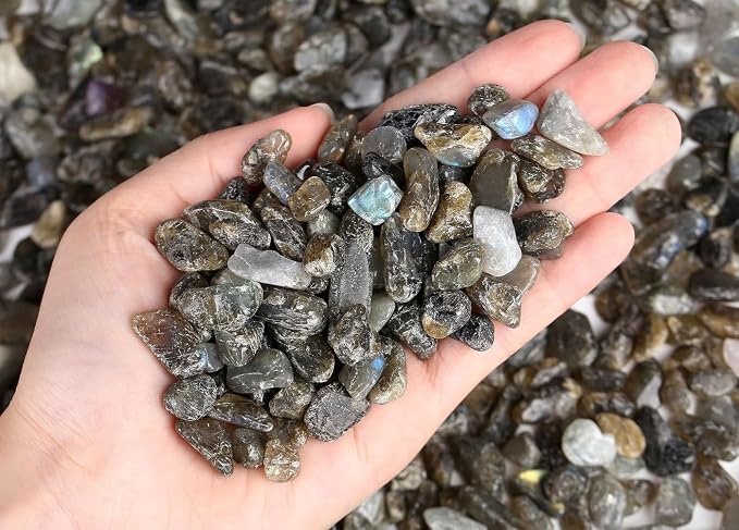 LAIDANLA Labradorite 1lb Crystal Polished Tumbled Stones Irregular Shaped Crystal Chips Bulk Natural Gemstone Aquarium Gravel Rocks Vase Filler Fish Tank Gravel Home Decoration