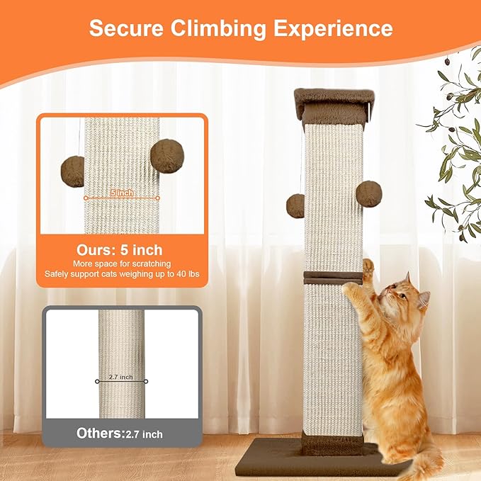 SOCATER Cat Scratching Post 33 Inch Nature Sisal Cat Scratch Post for Indoor Cats, Large Cat Scratcher Protect Your Furniture, for All Breeds Brown
