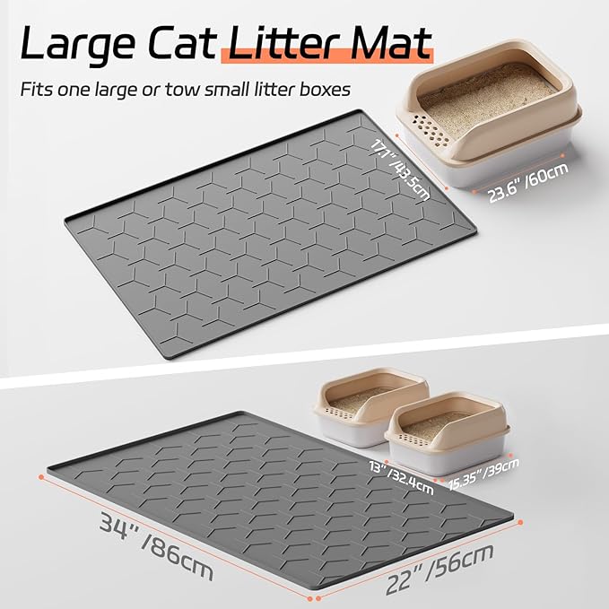 Bulkniu Large Silicone Cat Litter Mat, Waterproof/Urineproof, Litter Recycling, Easy to Clean, Soft on Kitty Paws (22"X34"-Dark Grey)