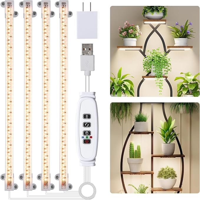 Hywyimlait LED Grow Light Strips for Indoor Plants Full Spectrum 3500K, 192 LEDs Plant Light Bar with 3/9/12H Timer, 10 Dimmable Levels for Seedling Succulent, 13 Inches, 4 Head