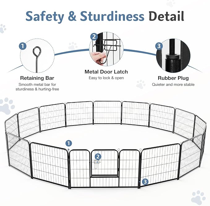 DUMOS Dog Playpen Indoor, Metal 24 Inch 24 Panels Foldable Pet Fence with Door, Outdoor Small Medium Large Dog Puppy Portable Exercise Play Pen for RV Camping, Trips, Play Yard