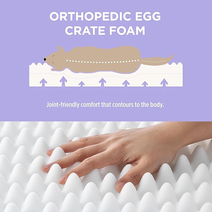 LE SURE Cute Orthopedic Dog Bed for Extra Large Dogs, XL Waterproof Chic Flat Pet Beds with Removable Washable Cover, Fuzzy Thick Egg Crate Foam Pet Mat for Indoor Use (44" x 32", Grey)