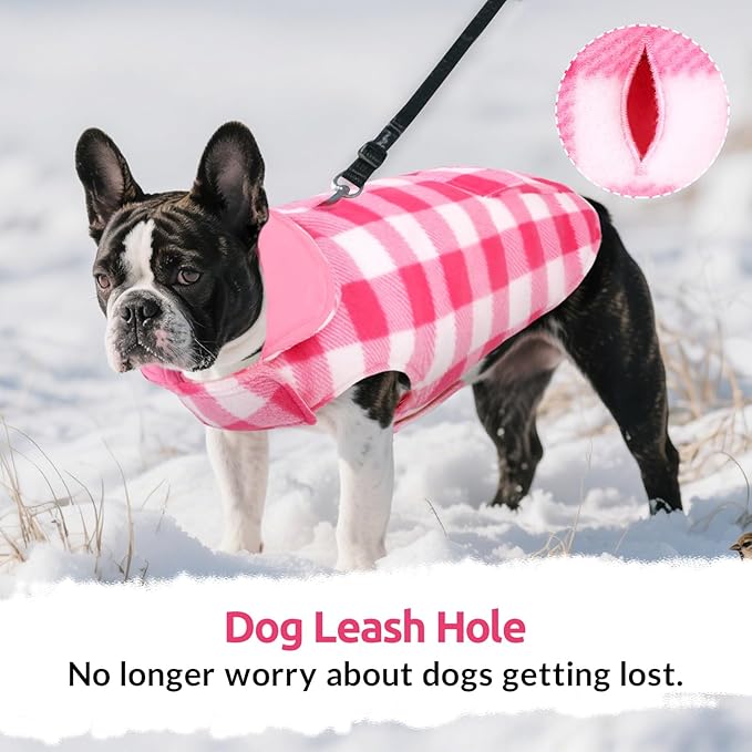 ASENKU Dog Winter Coat, Fleece Doggie Jacket Plaid Reversible Vest Waterproof Windproof Cold Weather Clothes for Small Medium Large Dogs (Pink,3XL)