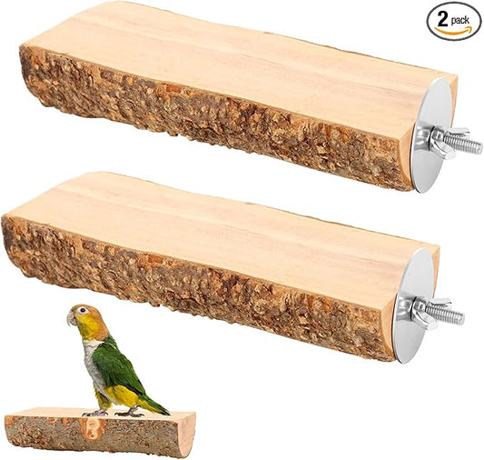 2PCS Natural Wood Bird Perch Platform for Cage - Parrot Perch Stand for Conures, Cockatiels, Budgies, Lovebirds, Parrotlets, Small Bird Cage Accessories & Wooden Perches for Small Parrots